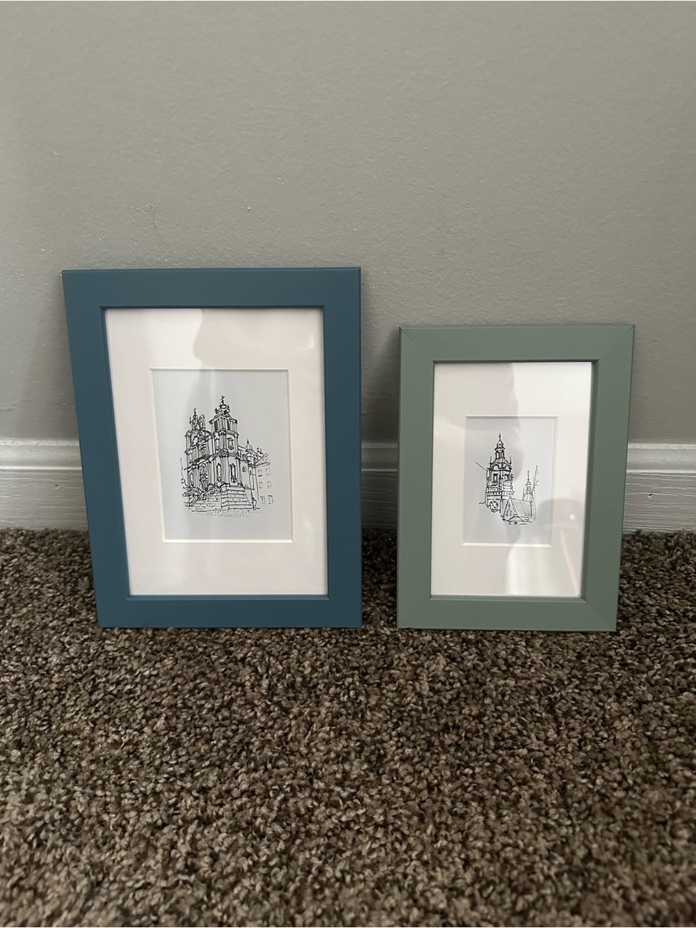 IKEA FISKBO Frames 5x7 Dark Gray-Blue & 4x6 Light Gray-Green Matted to 3x4 & 2x3